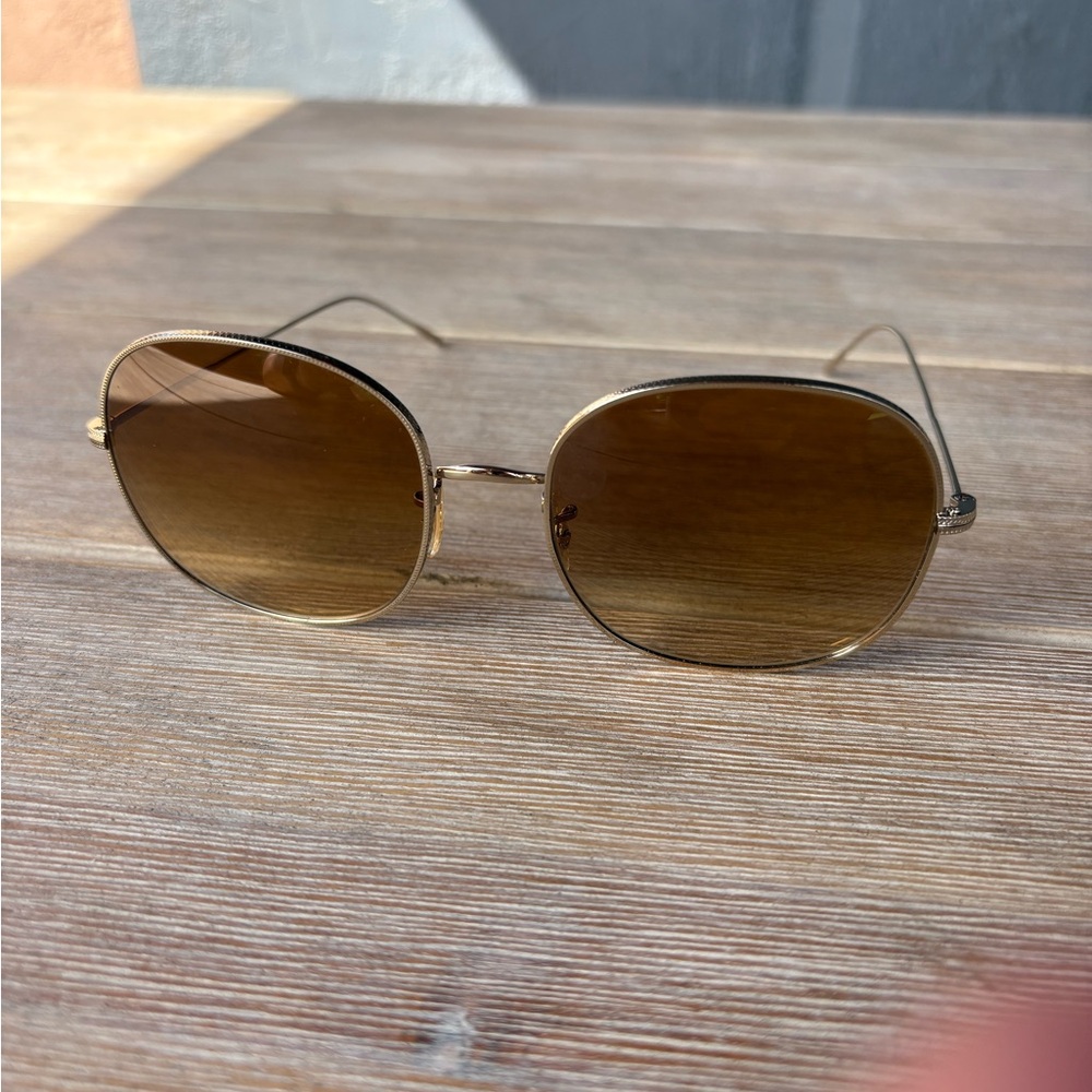 Oliver Peoples Gold Brown Aviator Sunglasses
